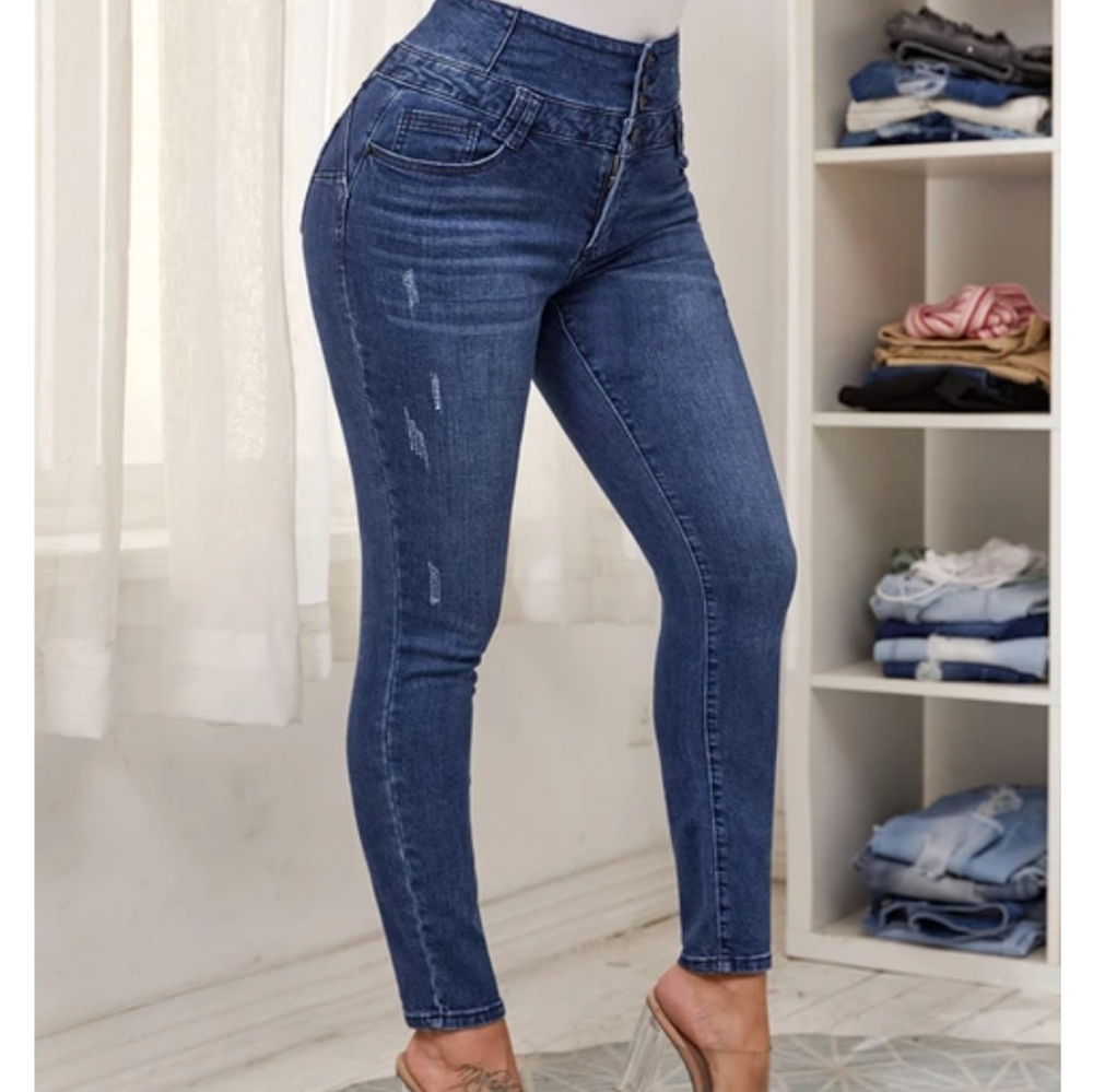 High Waist Button Fly Skinny Jeans